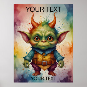 Cute colourful funny little goblin poster