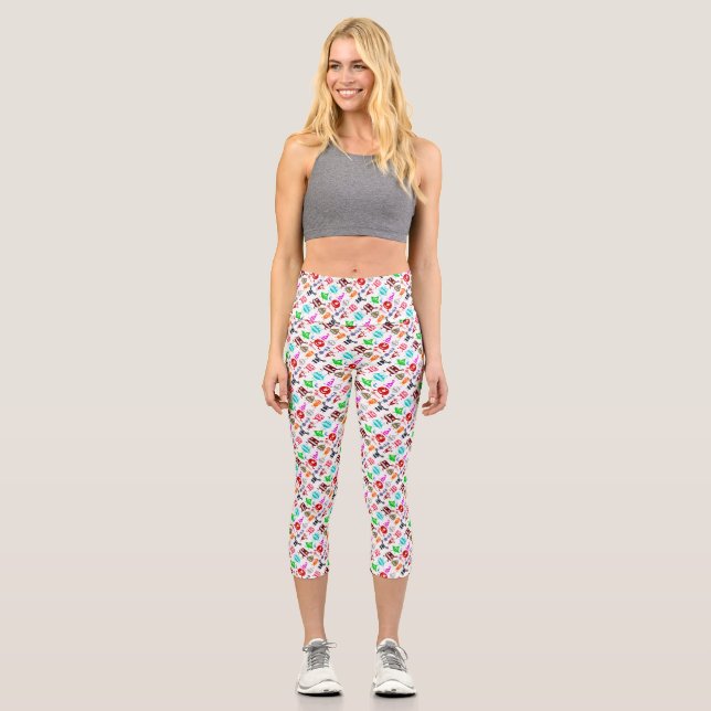 Cute colourful funny monsters patterns capri leggings (Front)