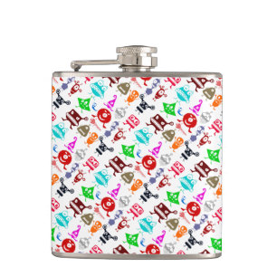 Cute colourful funny monsters patterns hip flask