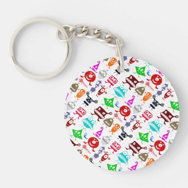 Cute colourful funny monsters patterns key ring (Front)