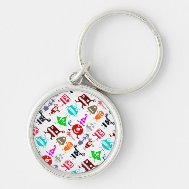 Cute colourful funny monsters patterns key ring (Front)