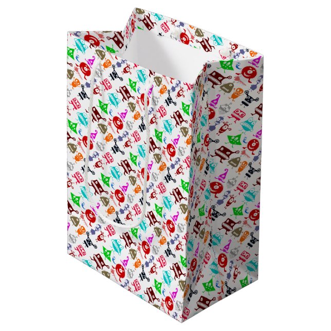 Cute colourful funny monsters patterns medium gift bag (Front Angled)