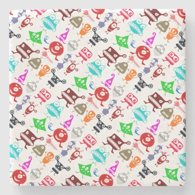 Cute colourful funny monsters patterns stone coaster (Front)