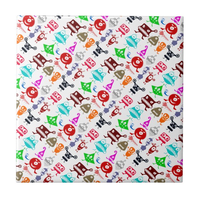 Cute colourful funny monsters patterns tile (Front)