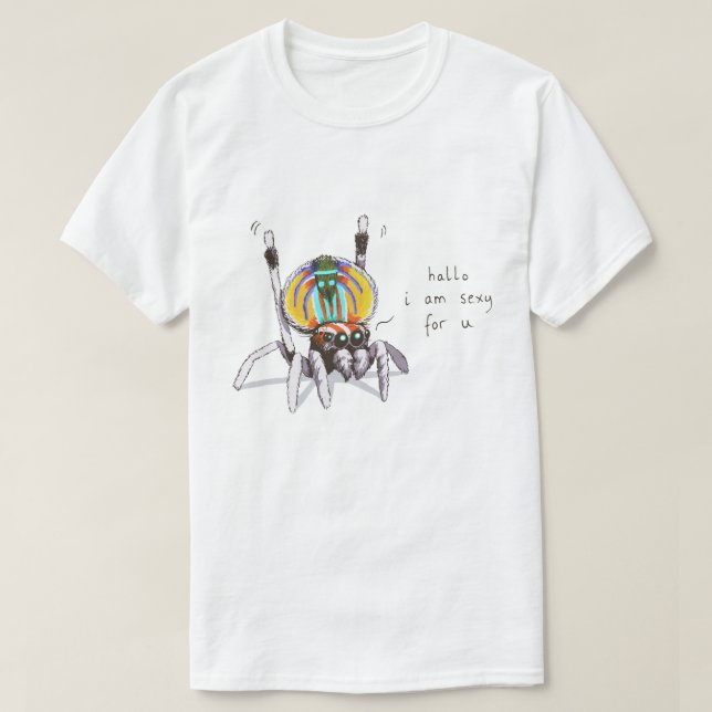 Cute Colourful Funny Peacock Spider Drawing Shirt (Design Front)
