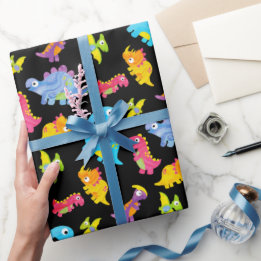 Cute Colourful Funny Unisex Black Baby Dinosaur Wrapping Paper