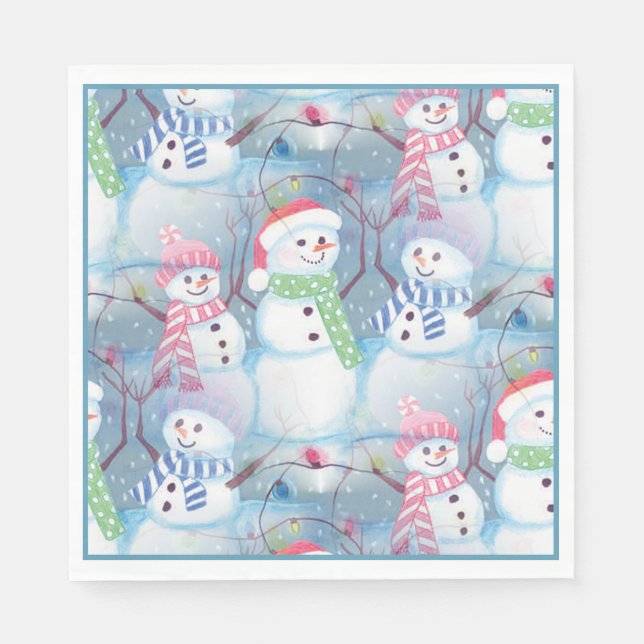 Cute Colourful Funny Winter Season Snowman Pattern Napkin (Front)