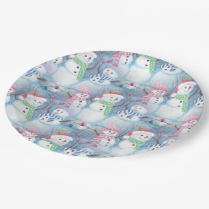 Cute Colourful Funny Winter Season Snowman Pattern Paper Plate