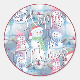 Cute Colourful Funny Winter Season Snowmen Pattern Classic Round Sticker