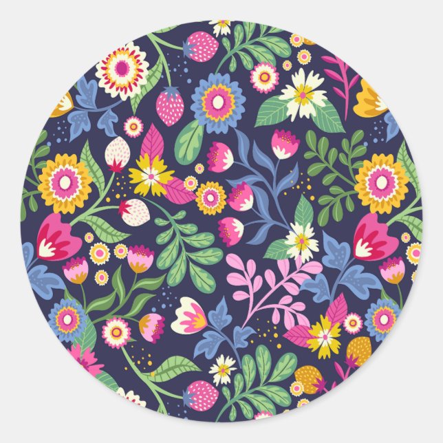 Cute Colourful Garden Botanical Floral Pattern Classic Round Sticker (Front)