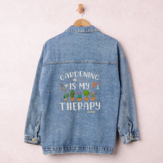 Cute Colourful Gardening is My Therapy Plants Denim Jacket