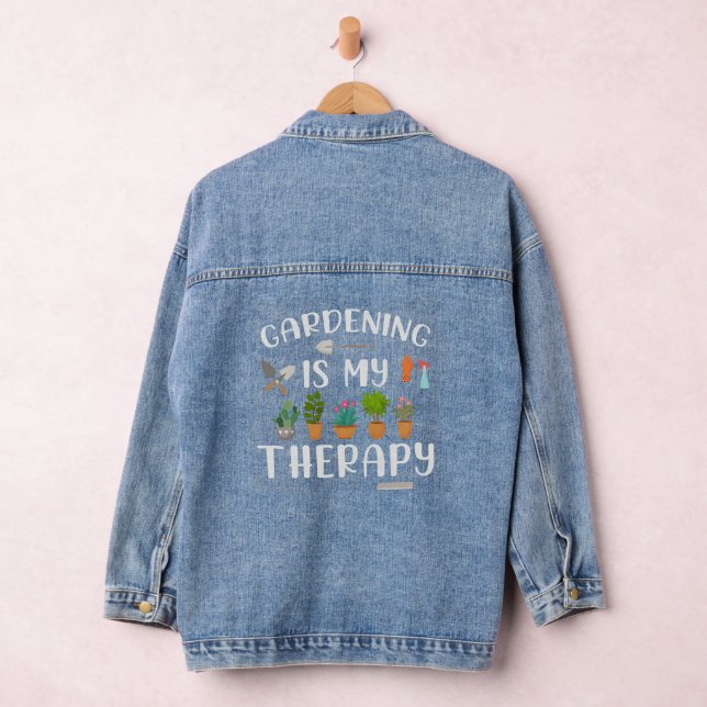 Cute Colourful Gardening is My Therapy Plants  Denim Jacket (Hangar)