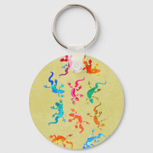 Cute colourful gecko lizard illustration key ring