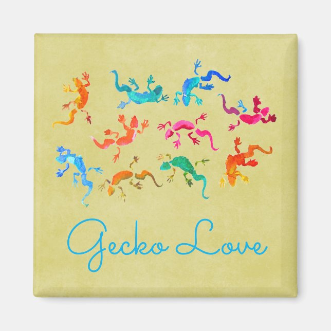 Cute colourful gecko lizard illustration magnet (Front)