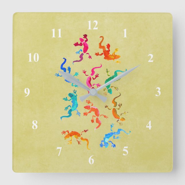 Cute colourful gecko lizard illustration square wall clock (Front)