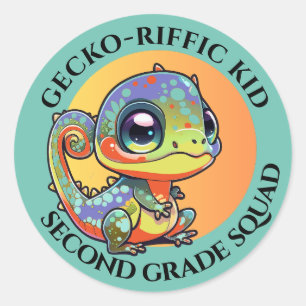 Cute Colourful Gecko with Customisable Text Option Classic Round Sticker