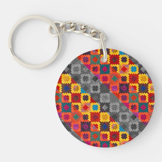 Cute colourful geometric patterns key ring (Front)