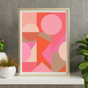 Cute Colourful Geometric Shape Pink Orange Wall Ar Poster