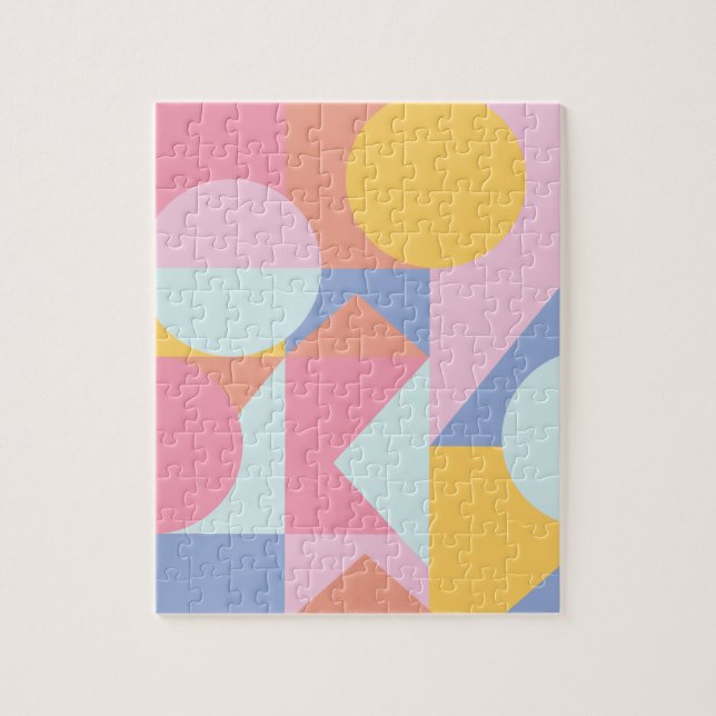 Cute Colourful Geometric Shapes Collage Artwork Jigsaw Puzzle (Vertical)