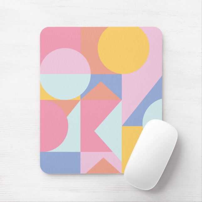 Cute Colourful Geometric Shapes Collage Artwork Mouse Mat (With Mouse)