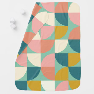 Cute Colourful Geometric Shapes Pattern in Teal Baby Blanket