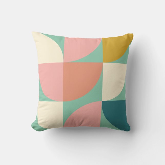 Cute Colourful Geometric Shapes Pattern in Teal Cushion (Front)