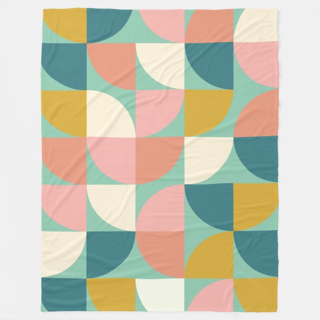 Cute Colourful Geometric Shapes Pattern in Teal Fleece Blanket (Front)