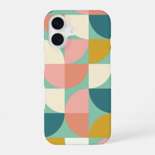 Cute Colourful Geometric Shapes Pattern in Teal iPhone 16 Case