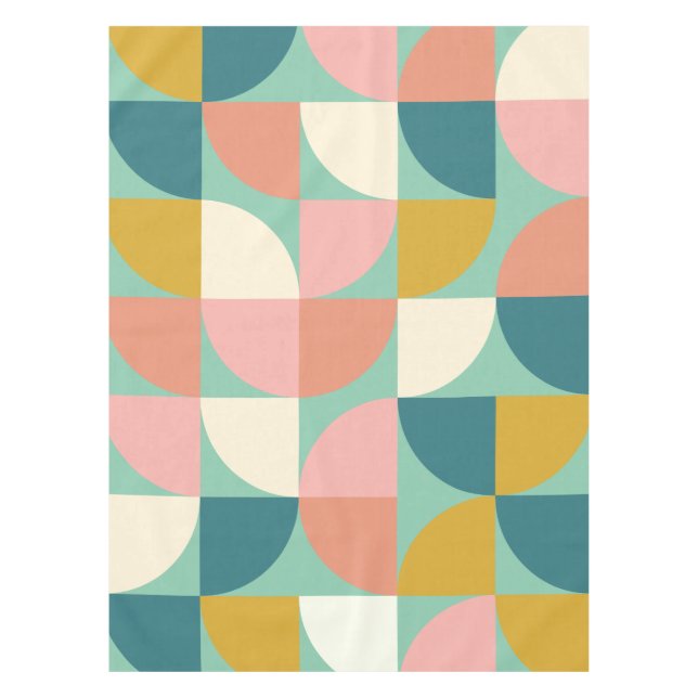 Cute Colourful Geometric Shapes Pattern in Teal Tablecloth (Front)