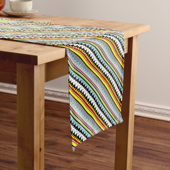 Cute colourful geometric stripes pattern long table runner (In Situ)