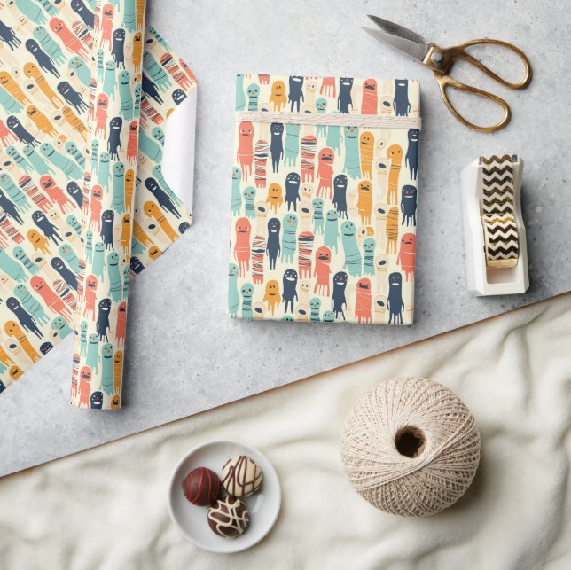 Cute Colourful Ghosts Halloween  Wrapping Paper (Crafts)