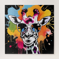 Cute colourful Giraffa with sunglasses splash