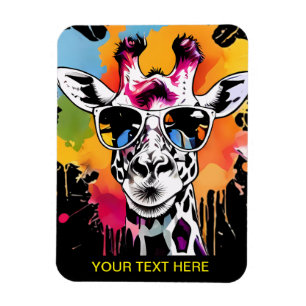 Cute colourful Giraffa with sunglasses splash Magnet