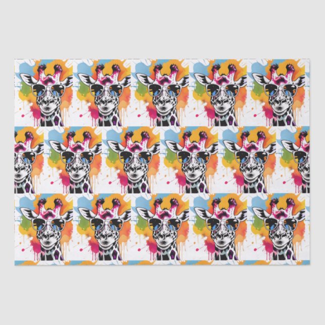 Cute colourful Giraffa with sunglasses splash Tissue Paper (Front)