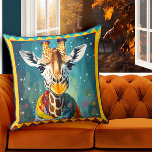 Cute Colourful Giraffe Animal Art Cushion