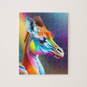 Cute Colourful Giraffe Rainbow Colours Jigsaw Puzzle