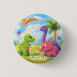 Cute Colourful Girl Dinosaur Friends Kids 3 Cm Round Badge