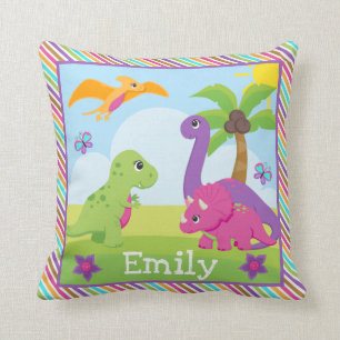Cute Colourful Girl Dinosaur Friends Kids  Cushion