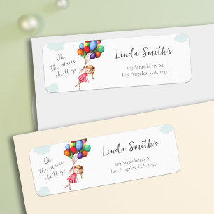 Cute Colourful Girl with Balloons Return Address