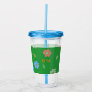 Cute Colourful Girls Retro Flower Acrylic Tumbler