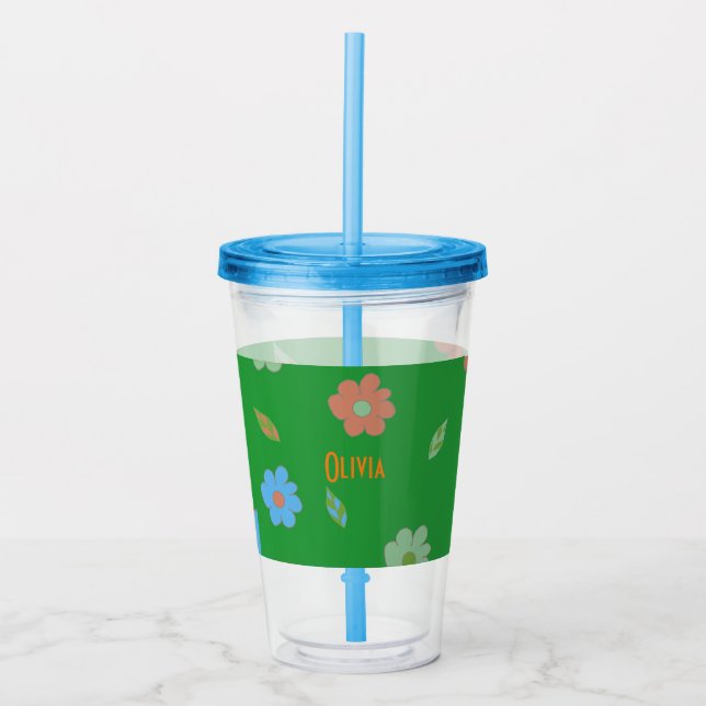 Cute Colourful Girls Retro Flower Acrylic Tumbler (Front)