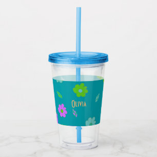 Cute Colourful Girls Retro Flower Acrylic Tumbler