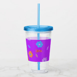 Cute Colourful Girls Retro Flower Acrylic Tumbler