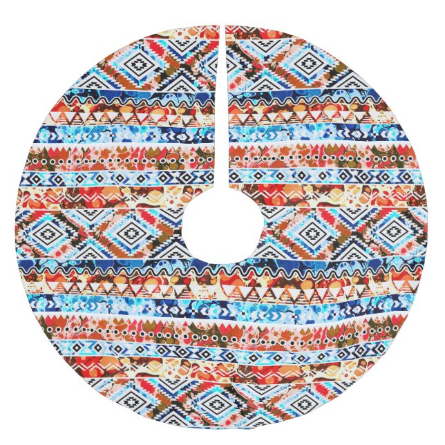 Cute colourful girly aztec patterns brushed polyester tree skirt (Front)