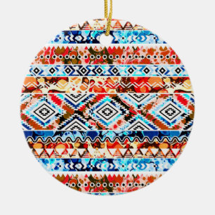 Cute colourful girly aztec patterns ceramic tree decoration