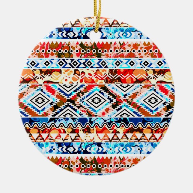 Cute colourful girly aztec patterns ceramic tree decoration (Front)