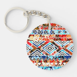 Cute colourful girly aztec patterns key ring