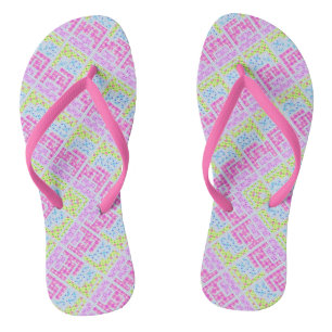 Cute colourful girly geometric graffiti patterns flip flops