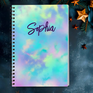 Cute colourful girly marbling monogram notebook