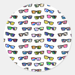 Cute colourful glasses patterns classic round sticker